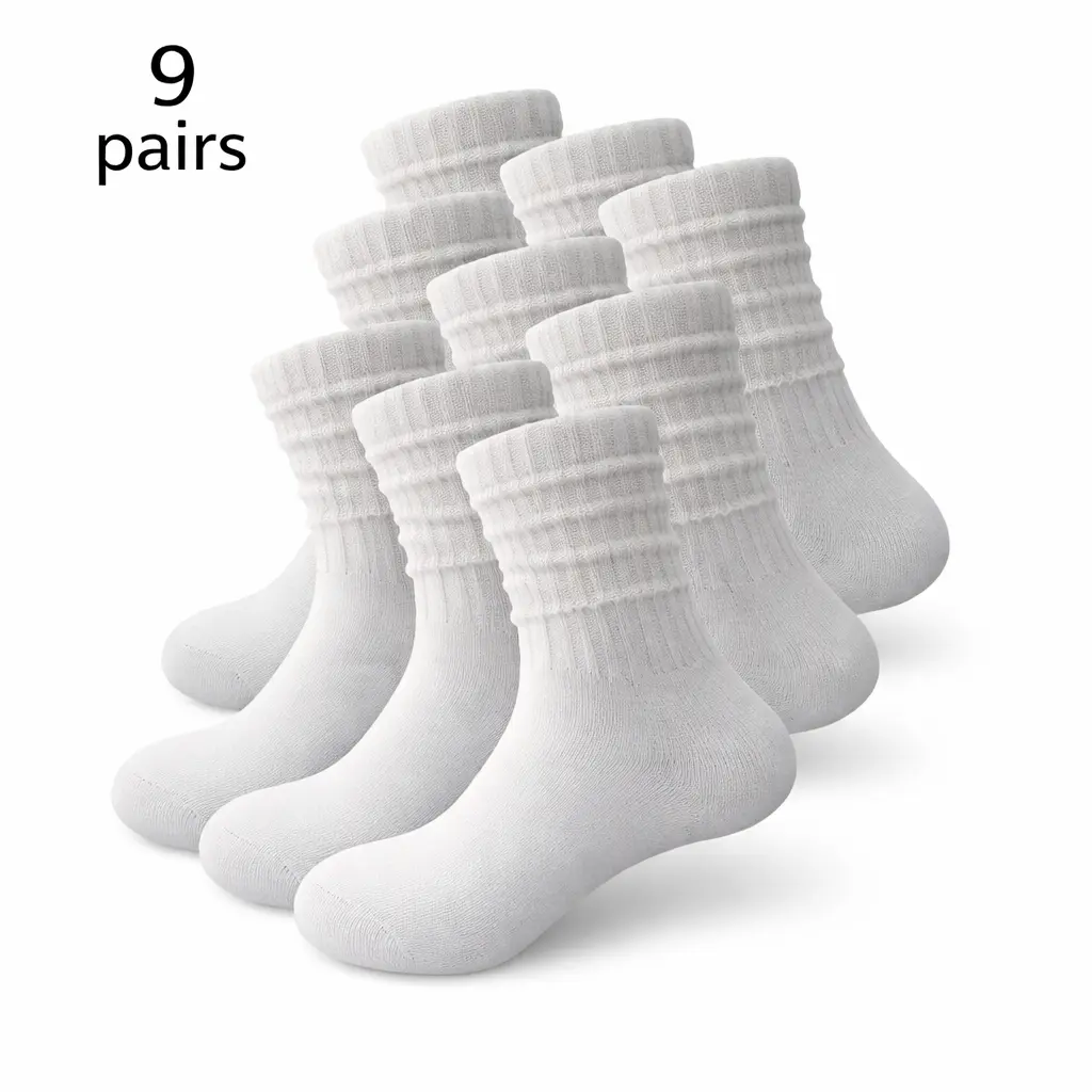 Women's Crew Socks 9-Pack, Basic Solid Color Breathable Knit Socks, Soft & Comfortable for All Seasons, Everyday Wear and Travel, Lady, Fabric, Knitted, Minimalist, Casual, Style, Socks For Women