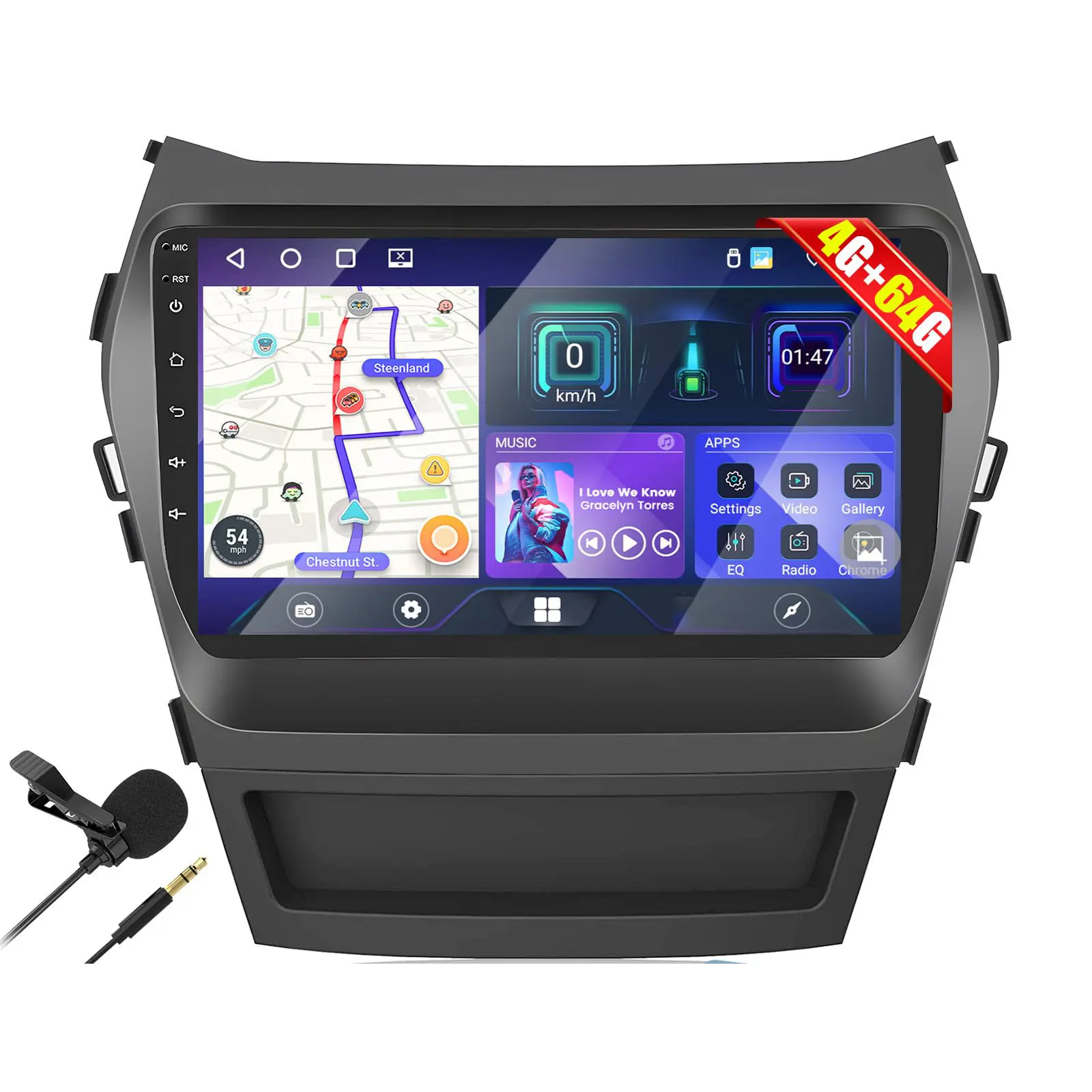 9-Inch Android Auto Player for Hyundai Santa Fe IX45 2013-2017, Wireless & FM/RDS Radio with CarPlay Touchscreen, WIFI Mirror Link, Hi-Fi Audio, AHD Backup Camera, GPS Navigation Software