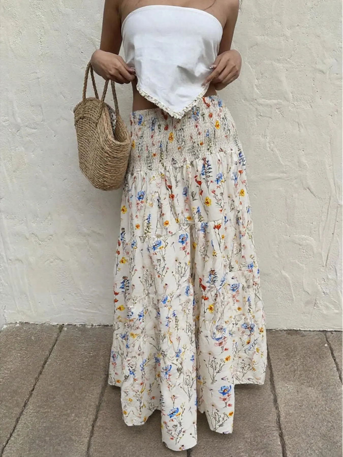 Women's All Over Print Maxi Skirt, Floral Printed Skirt, Boho Bohemian Fashion Casual Beach Skirt for Daily Holiday Vacation Wear, Ladies Bottoms for Summer