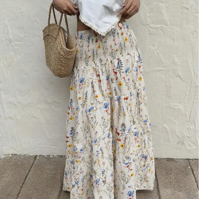 Women's All Over Print Maxi Skirt, Floral Printed Skirt, Boho Bohemian Fashion Casual Beach Skirt for Daily Holiday Vacation Wear, Ladies Bottoms for Summer