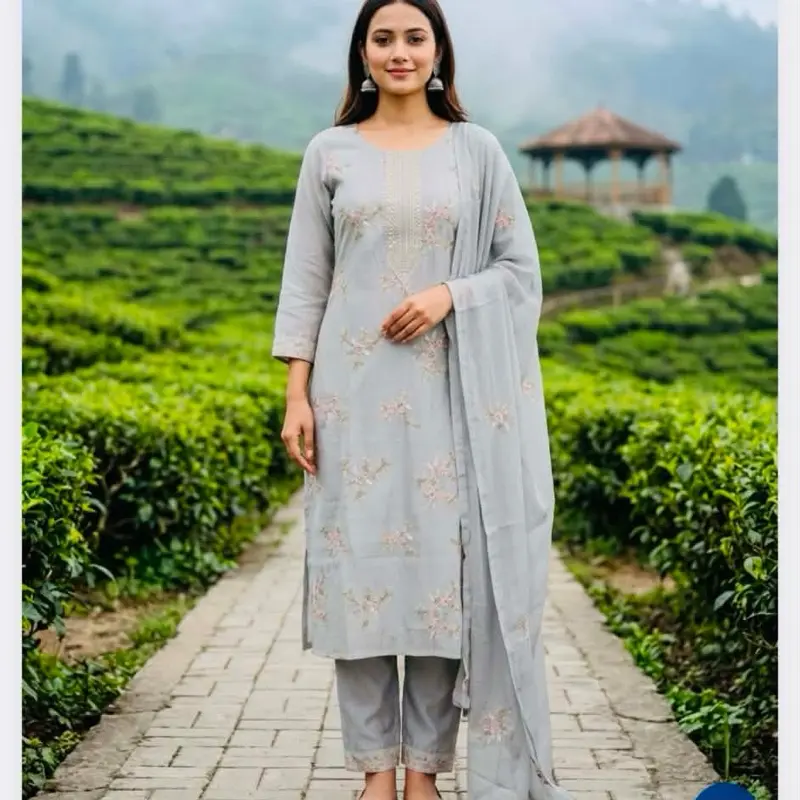 Women's Premium Quality Chanderi Silk Kurta Set with Full Embroidery Work