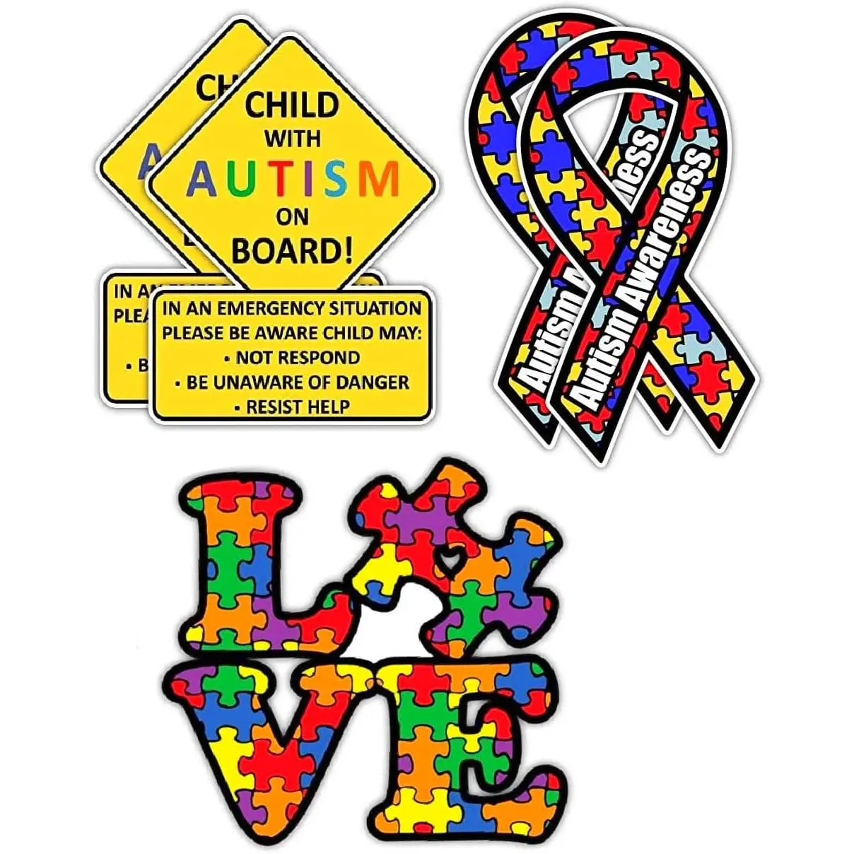 5-piece Autism Awareness Safety Alert Decal Set, Special Needs Stickers for Car Windows and Vehicles to Notify First Responders, Safety Alert Stickers, Inform First Responders, Sticker Set, Cars/Trucks