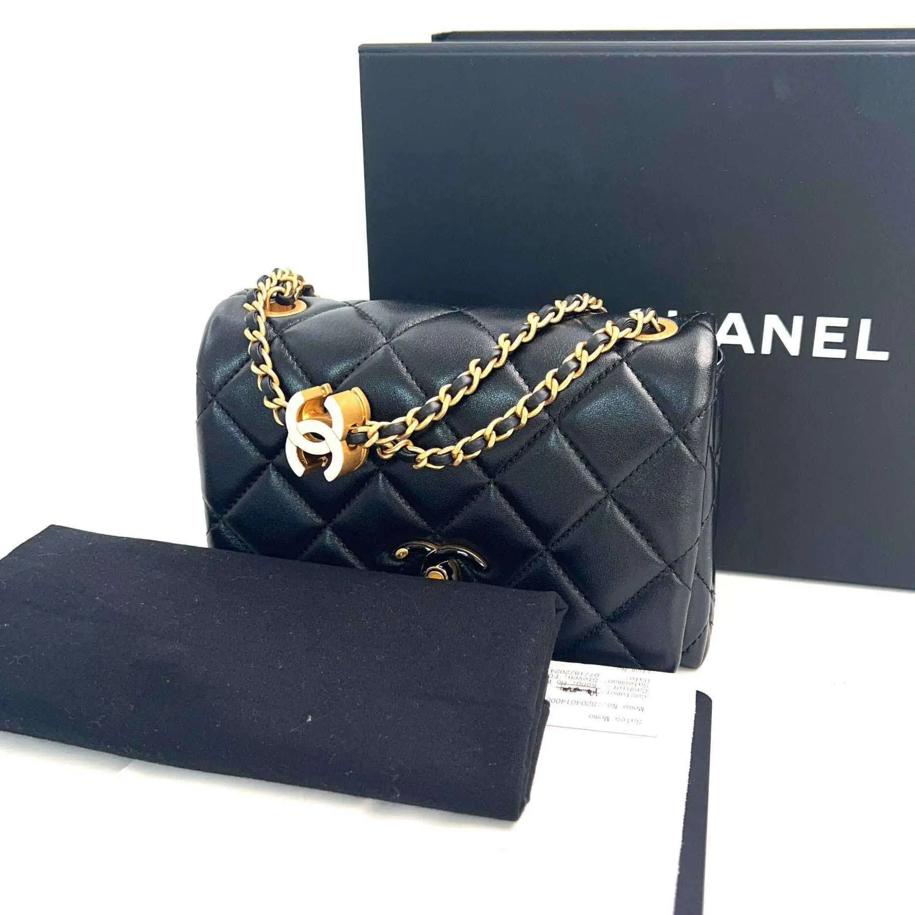 Pre-owned CHANEL leather Crossbody Bags Shiny Lambskin Quilted Enamel CC Mini Flap Black JZ00172 yongzhen