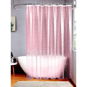 Blush Pink Transparent EVA Asymmetric Hook-Top Hanging Shower Curtain - 1pc Waterproof Light-Luxury Multi-Size Home Bathroom Accessory (Hooks Not Included)