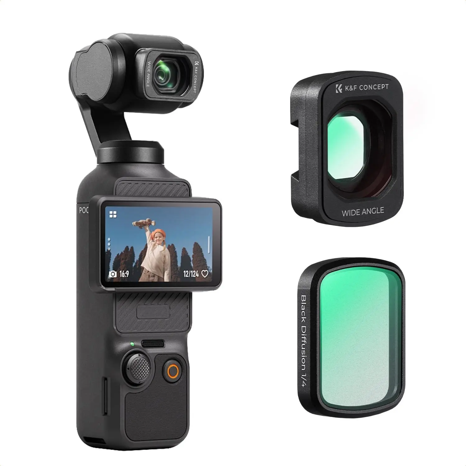 K&F CONCEPT 2-Pack Magnetic Wide Angle Lens & 1/4 Black Diffusion Filter Set, Instant Magnetic Attach, Multi-Coated Optical Glass Camera Accessories for DJI Osmo Pocket