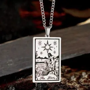 GTHIC The Star Major Arcana Tarot Stainless Steel Necklace Squard Card Necklace for Daily Wear