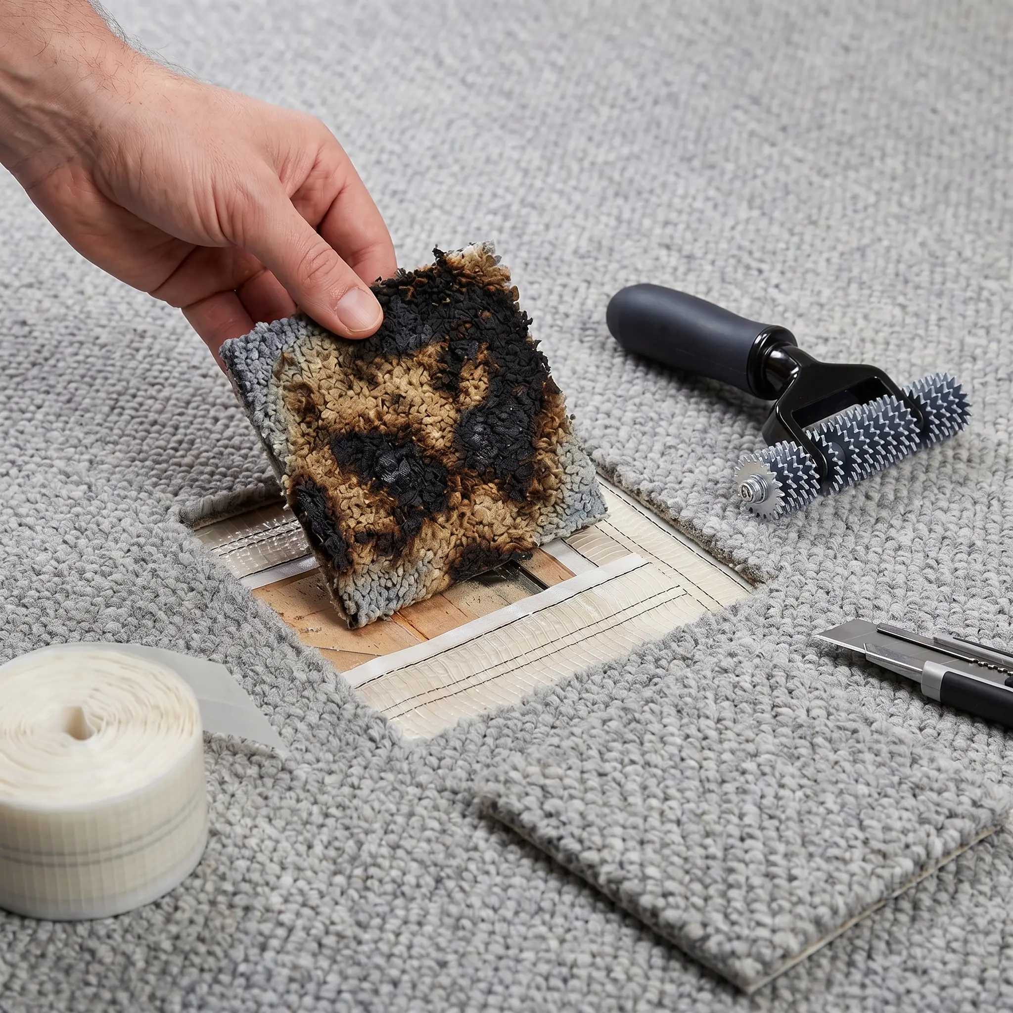 Carpet Patch Repair Kit with Seam Tape and Roller, Iron-Free Seamless Carpet Repair for Pet Damage, Burns, Bleach Spots, Home & Office