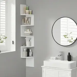 1PC Corner Storage Rack Bathroom Organizer, Bathroom Organizing Accessories, 5-Tier Wall-Mounted Shelf for Toiletries, Cosmetics & Plants, Space-Saving Modern Design