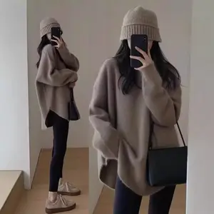 Women’s plus-size 100% merino wool sweater, heavyweight oversized longline tunic pullover for cold weather, cozy winter knitwear