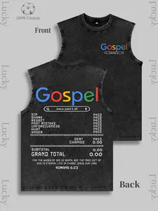 Christian Gospel Jesus paid it all themed vest, "shopping receipt" Jesus paid the price for human sin, "the debt of sin has been cleared, there is no need to pay again" symbolizing redemption. Fun meme outfit, American retro street faith themed outfit