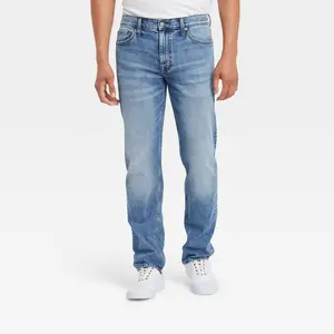 Men's Slim Straight Fit Jeans - Goodfellow & Co Indigo Blue 42x34: Heavyweight Denim, Mid Rise, Stretch Fabric