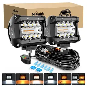 Nilight 4 Inch 60W Triple Row Amber White Spot Flood LED Pods (Pair) | 16AWG DT Wire