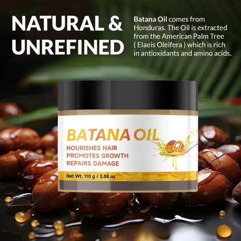 100% Pure Paraben-Free Batana Oil (110g) - Curly Hair Growth Product, Honduran Hair Care Secret, Strengthens Roots, Prevents Loss, Reduces Breakage, Repairs Damage