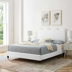 Modway Current Performance Velvet Queen Platform Bed in White