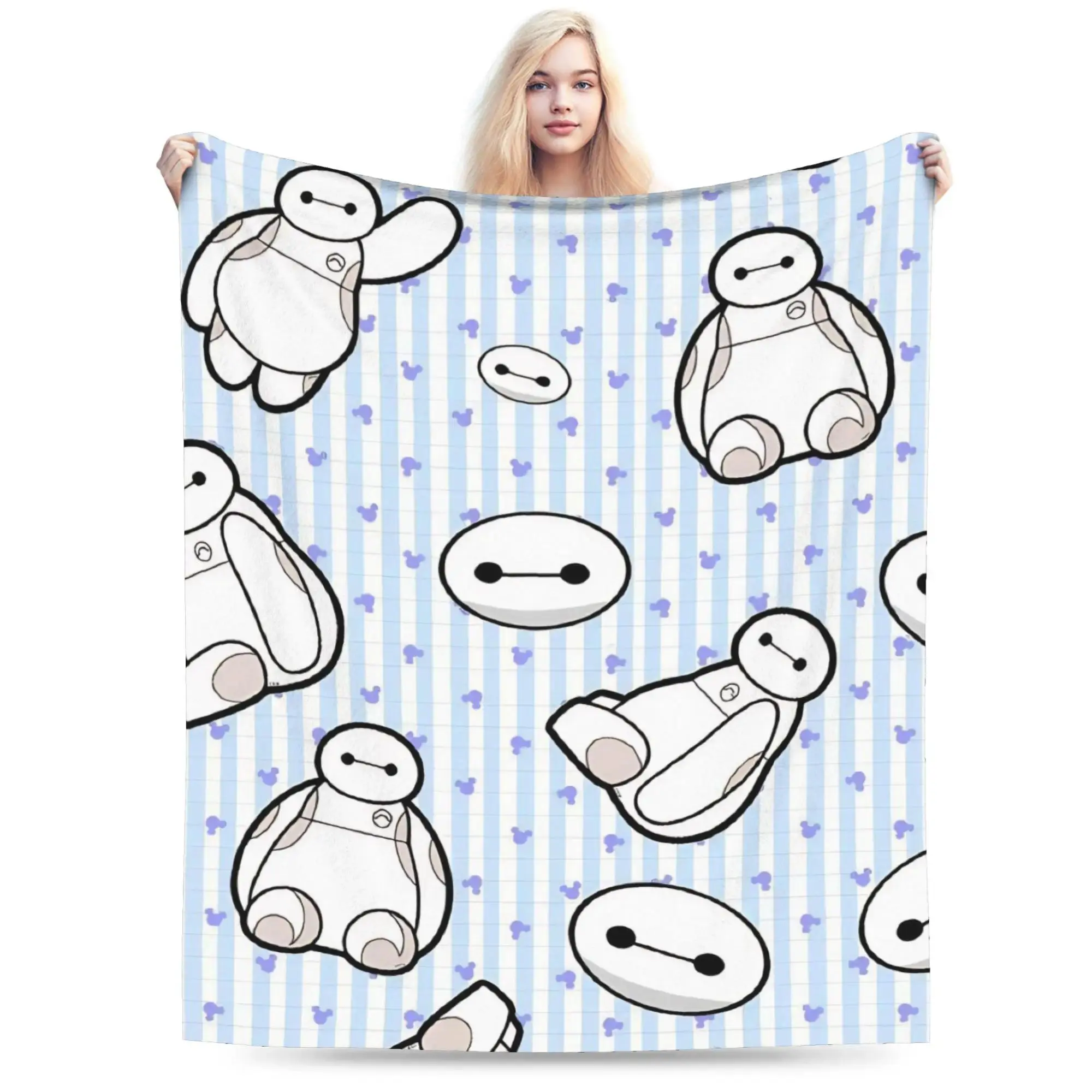 Big Hero 6 Baymax Character Inspired Flannel Blanket - Cozy Soft Mascot Blanket for Home, Office, Bed, Cartoon Face & Illustrated Character Bedroom Decor, Character Inspired Blankets