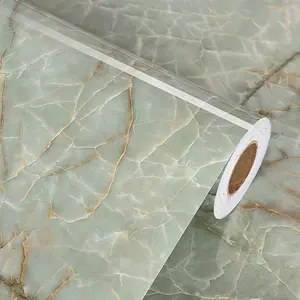 Waterproof Cyan Green Marble Peel & Stick Contact Paper for Countertops Kitchen Cabinets Table Top Backsplash, Decorative Vinyl Wallpaper 15.8"x78.7"