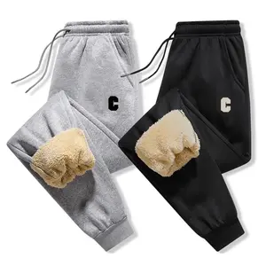 Men's thickened fleece pants, regular version with letter printing, casual and comfortable, cold-proof and warm, elastic waistband, winter faux lamb pants, men's sportswear casual gray sports, sports clothing, men's clothing.