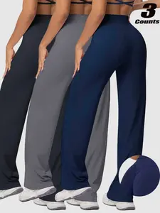 Women's Solid Color Slimming Yoga Wide Leg Pants, Sweat-Wicking Breathable Fabric, Ideal for Outdoor Running Sports