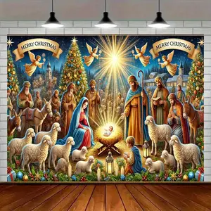 1pc 2D Flat Merry Christmas Nativity Scene Backdrop Holy Family Theme Multiple Sizes Suitable for Studio Festive Decorations Used for Christmas Scenes Used for Christmas Holiday