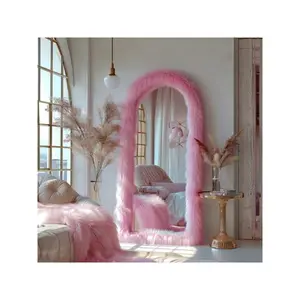 Melodieux Full Length Mirror 63"X24" Free Standing Furry Floor Mirror Chic  Faux Fur Framed Wall Mounted Full Body Mirror Leaning Hanging Wall Mirror For Bedroom Entrance