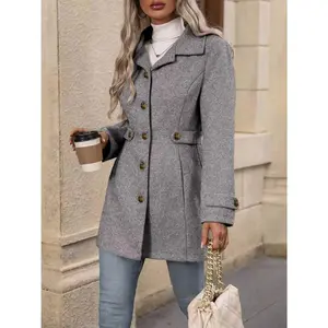 Autumn and Winter New Products Medium and Long Temperament Woolen Coat Lapel Button Temperament Slim Wool rock star puffer jacket peacoat trench coat