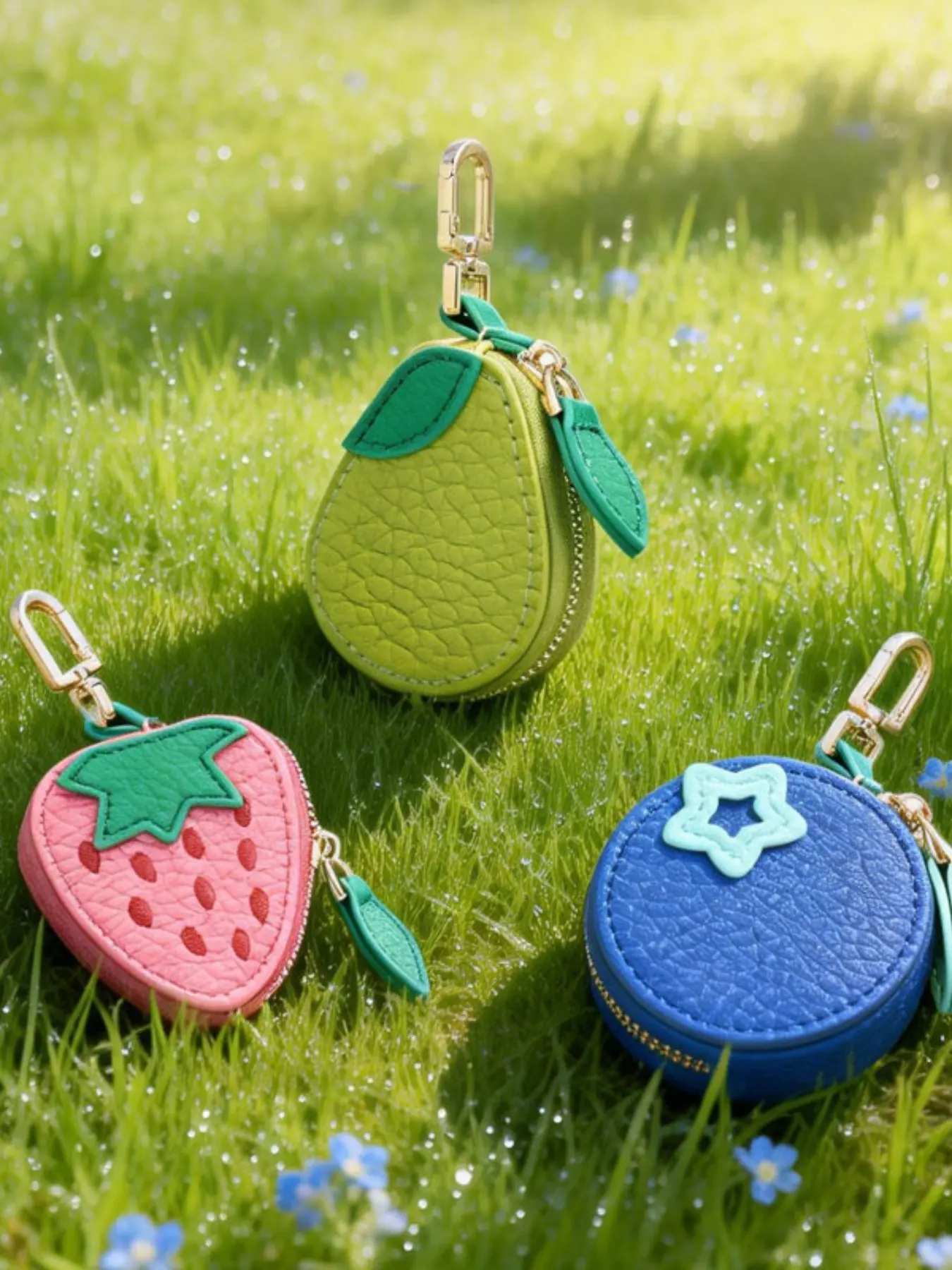 PU Fruit Keychain Wallet, Mini Airtag Organizer & Jewelry Box, Perfect Gift for Women, Coin Purse, Bag Charm, Avocado Strawberry Design, Cute Keychain Accessory