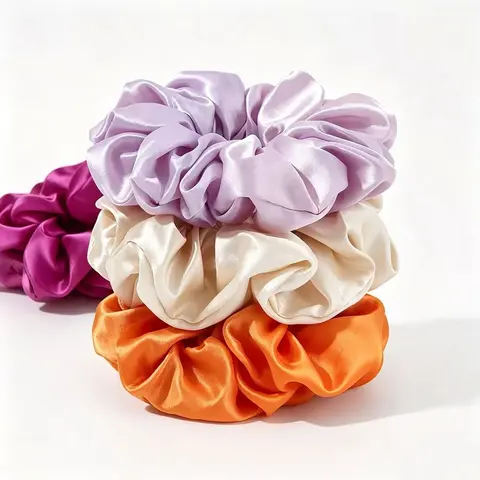 ERQQ Assorted Colored Silk Satin Female Scrunchies - No-Damage Elastic Hair Ties Ponytail Holders, Stretchable Strong-Hold Hairbands for All-Day Use (Solid Color & Assorted Colored Satin Hairbands & Scrunchies)