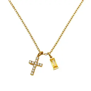 VEVE Cross & Birthstone Necklace | 12 Month Colors | Minimalist Faith