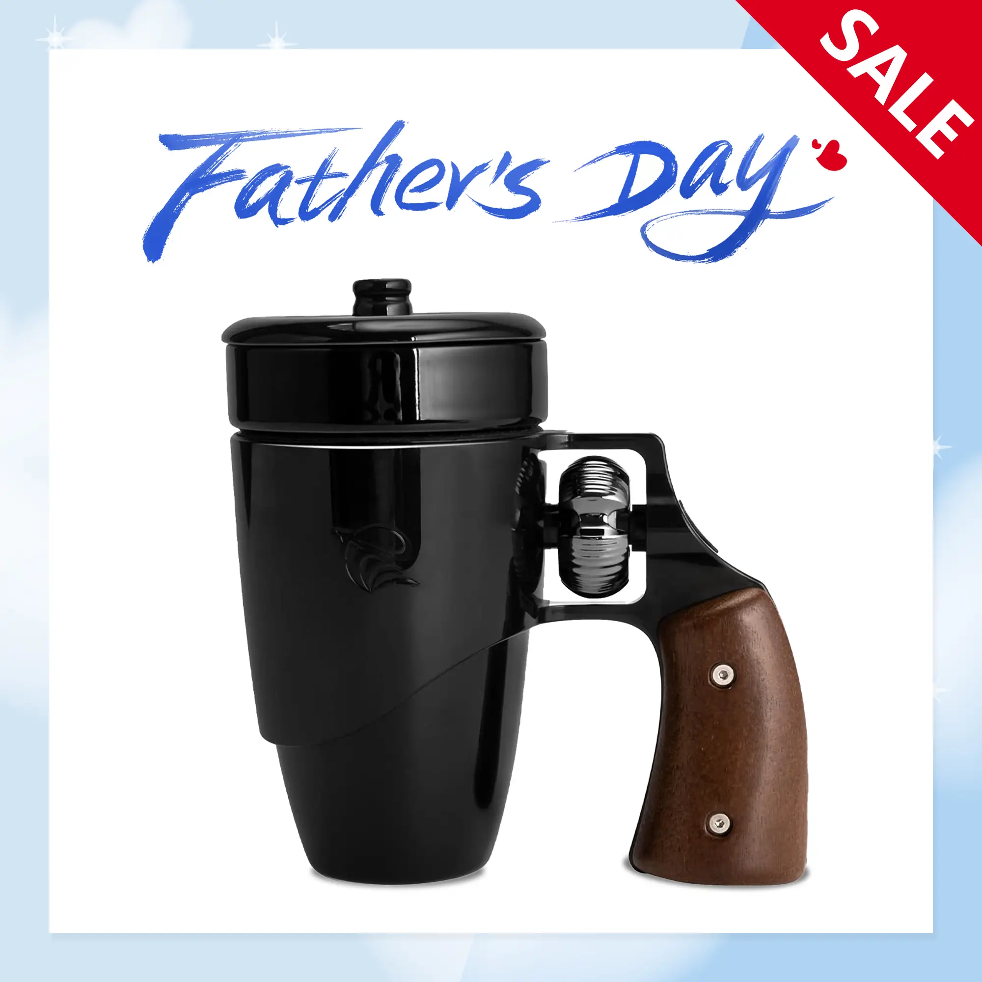 Pukomc Cool Revolver Ceramic Mug with Wooden Handle - 16 oz Drinkware, Coffee, Tea and Water Cup Washable Glass Reusable Tumbler Reuse