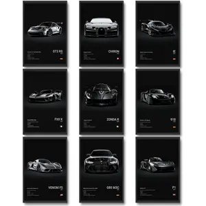 Super Car Posters for Boys Room, Racing Car Wall Art for Men Guys, Sports Car Wall Decor, Race Cars Pictures Wall Decor for Bedroom Dorm Man Cave, Modern Minimalist Design (9 styles)