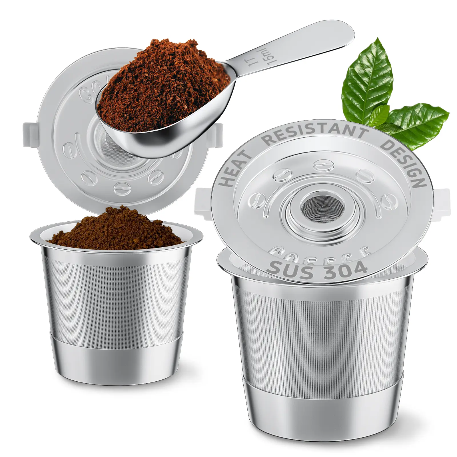 Reusable Stainless Steel K Cup for Keurig 1.0 - Eco-Friendly Metal Coffee Pods with Heat Resistant Handle & Scoop, BPA-Free, 2 Pack Mesh Basket