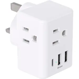 to UK Plug Adapter, Type G Power Adapter with 3 Electrical Outlet 3 USB Charger, International Plug Adapter,  to Dubai England Ireland  London Hong Kong Singapore Travel Essentials