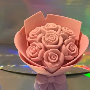 3D Printed Mini Rose Bouquet - Pink Decorative Flower Arrangement