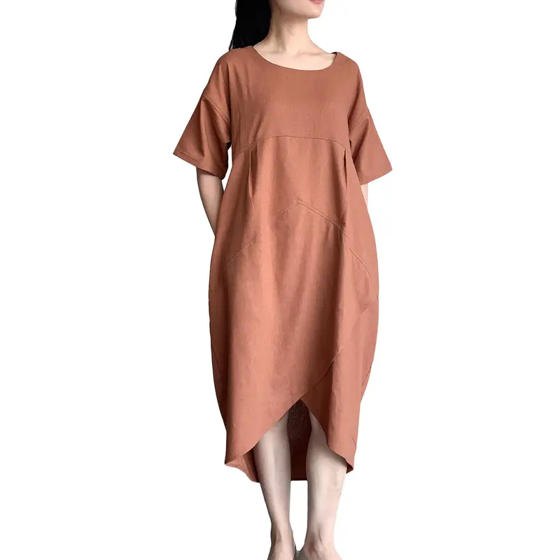 Mordenmiss Women's Linen Tunic Summer Dress Casual Midi Dresses with  Pockets - TikTok Shop