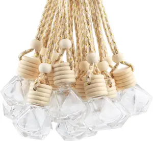 Pcs ml Hanging Car Air Freshener Diffuser,Empty Refillable Clear Glass Essential Diffuser Oil Aromatherapy Fragrance Perfume Pendant Vials with Wooden Caps & Hanging String