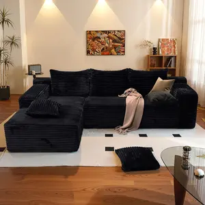 L-Shaped Modular Couch Boneless Compressed Corduroy Modern Sleeper for Living Room Furniture Space Efficient Convertible Boneless Couch 2 Packages Shipping living room furniture cloud csectional affordable pet friendly bed  Vacuum-Sealed Compression sofa