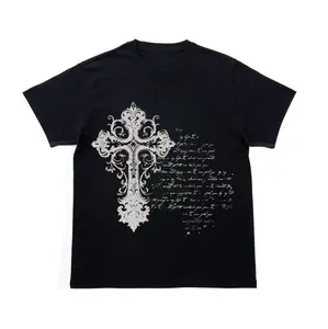 Ornamental Cross T-Shirt, Y2K Grunge Filigree Script Graphic Shirt, Vintage Aesthetic Streetwear Tee, Crew Neck, Short Sleeve, Cotton, Gift for Aesthetic Him Her, Men And Womenswear Top