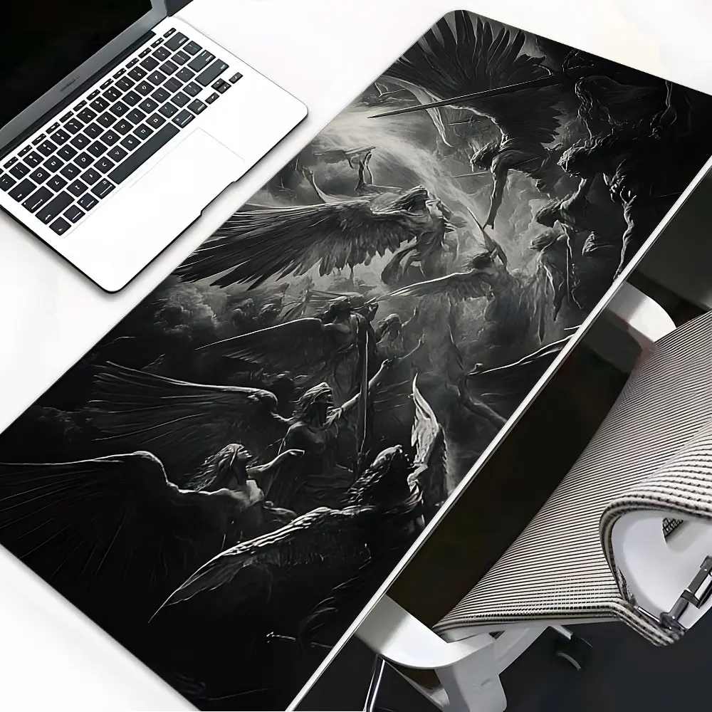 Dark Angel Gothic Fantasy Design Mouse Pad, Aesthetic Desk Decor, Aesthetic Desk Accessories, Computer Desk Accessories, Non-Slip Rubber Desk Mat with Stitched Lock Edge, Washable Keyboard Pad for PC Gaming & Home Office, Gift for Gothic & Fantasy Fans