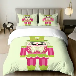 3PCS Duvet Cover Set, 1 Duvet+2 Pillowcases(Without filler), Nutcracker Christmas Ballet Festive Artistic theme, Christmas bedding set, Nutcracker Design Suitable for decoration bedroom living room guest room holiday house.