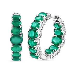 Green Onyx 17.50 ctw Graduated Radiance Hoop Earrings in Platinum Plated