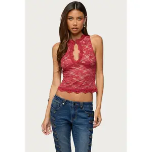 Frieda Keyhole Cutout Lace Top