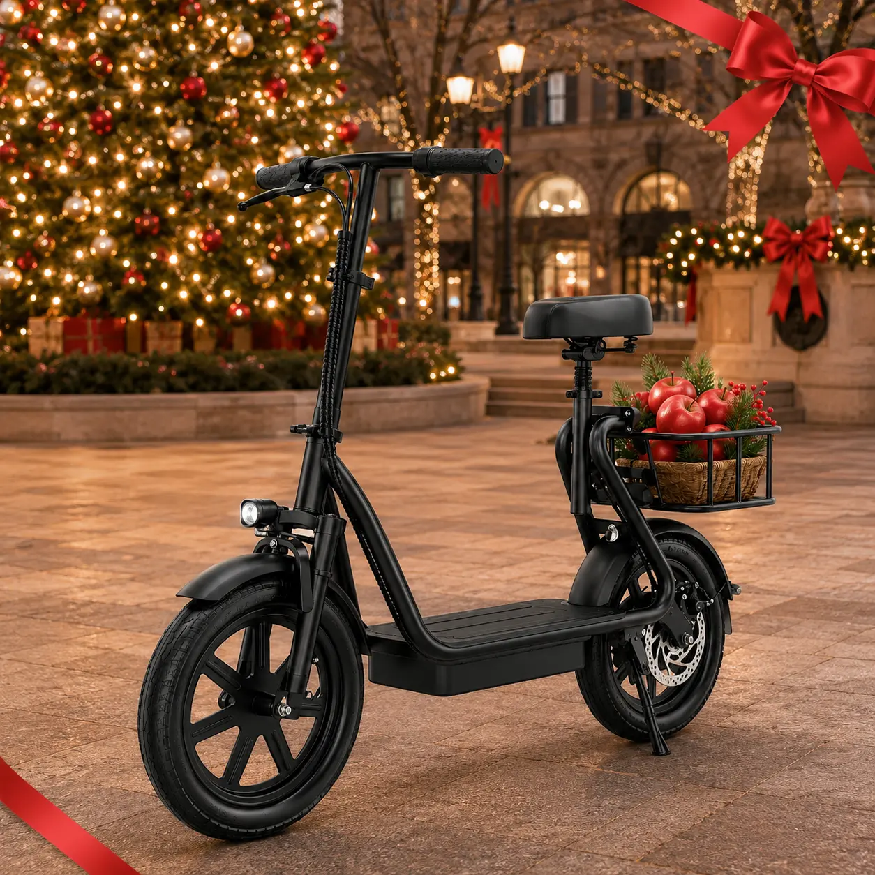 Electric Scooter for Adults with Seat,48V 10.4Ah Battery, Top Speed 22 mph, Driving Range 21-27 Miles, Pet-Friendly Design with Rear Basket