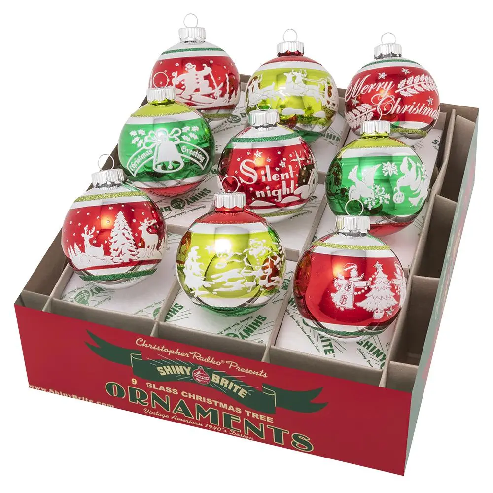 Holiday Splendor Signature Flocked Round Christmas Decor Ornaments, 9-Count 2.5in Festive Decorations