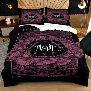 Dark Style Duvet Cover Set, Rock Band Themed Printed Bedding Set,Includes 1/2 Pillowcases - without Core,Stylish and Edgy, Cool Gothic Vibe, Soft and Comfortable, Perfect for Bedding Decoration for Rock Band Fans, Decorative Duvet Cover