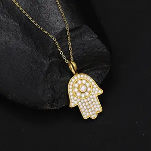 Hiphop Jewelry High Quality 925 Synthetic Moissanite Necklace Fatima Hand Pendant Personality Iced out Cuban Link Chain For Men Fashion Party Gfit