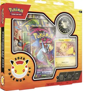 Pokémon 2026 30th Anniversary Pokémon Day Box with Pikachu Foil Promo Card, Metallic Coin, and 3 Booster Packs