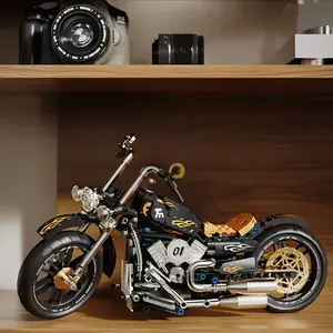 Two Sets of Stickers - 445pcs Motorcycle Building Block - Classic Motorcycle Simulation Model - Compatible with Technology Bricks - Desktop Decorative Ornaments Toys - Halloween/Christmas/Birthday Gift Set