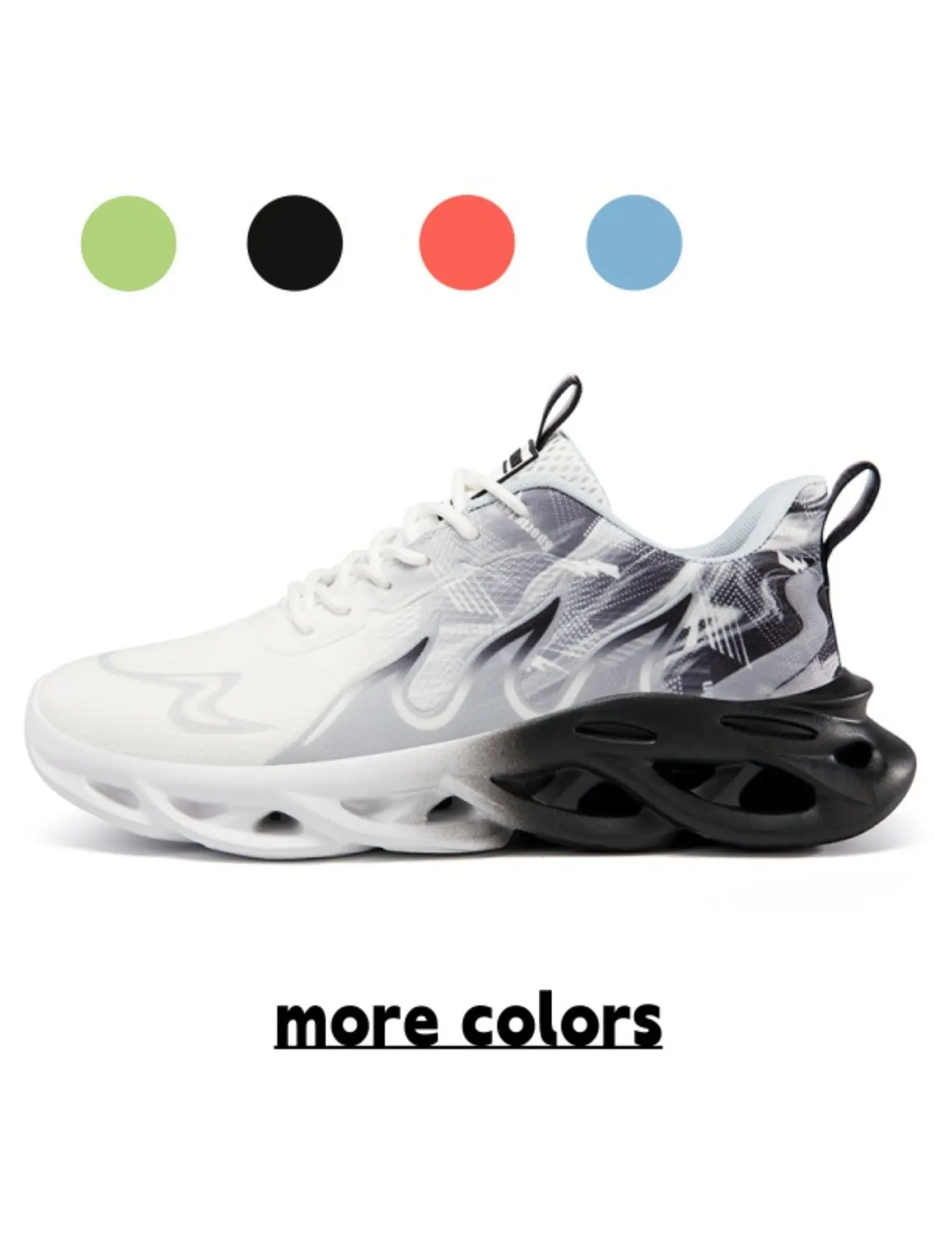 Unisex White-Black Gradient Blade Running Shoes: Streamline Print + Hollow Shock-Absorbing Sole, Trendy Sports Casual Shoes, Athletic Shoes, Sporty Running Shoes