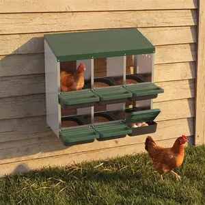 Green Chicken Nesting Box, 6-Hole Roll Away Egg Laying Box with Lid, Heavy-Duty Galvanized Steel Rustproof Design - Easy Egg Collection, Easy Clean (Wall-Mountable Without Bracket.)
