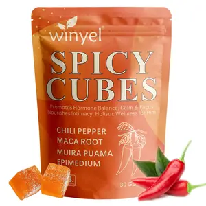 Spicy Cubes, Intimacy Gummies with Chili Pepper, Muira Puama, Maca Root, Epimedium, Helps Promote Hormone Balance, Calmness and Intimacy Wellness, Peach Flavor, 30 Gummies